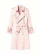 Women's Pink Daisy-Print Trench Coat with Ruffled Cuffs