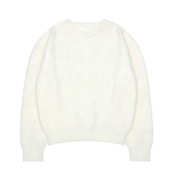 Cream White Ribbed Knit Sweater