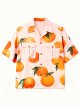 Men's Pink Short-Sleeve Shirt with Orange Fruit Print