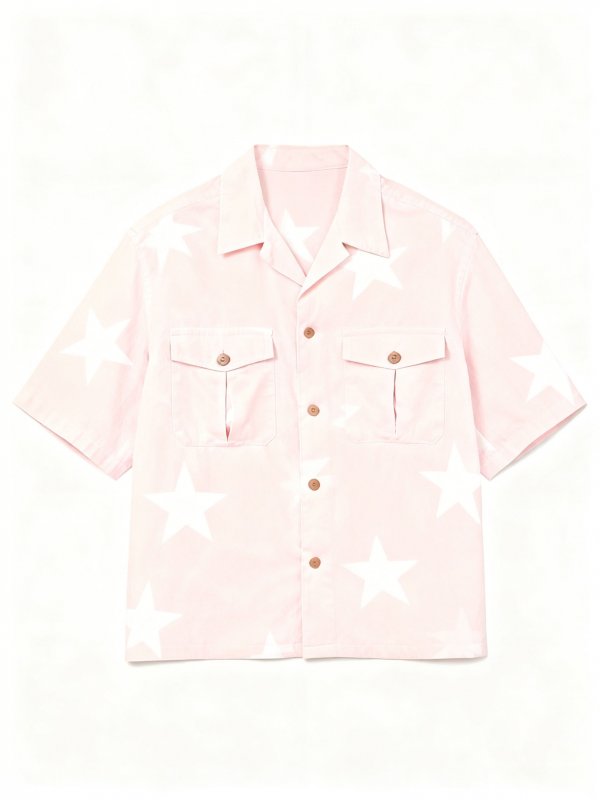 Men's Pink Short-Sleeve Shirt with White Star Print